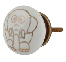 Golden Jumbo Elephant Pattern Ceramic Cabinet Knobs